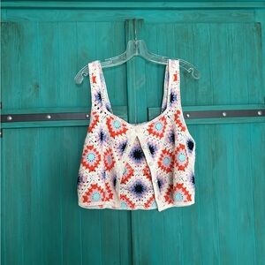 saltwater LUXE Crochet Floral Square Vest - White, Coral, Aqua, Navy